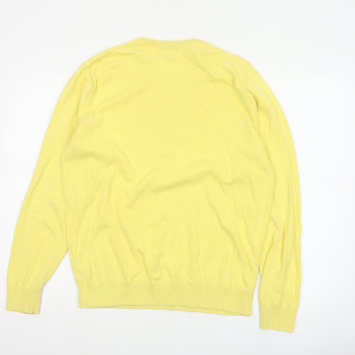 Uniqlo Men Yellow M Cotton Crew Neck Fine Knit Pullover Jumper