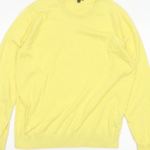 Uniqlo Men Yellow M Cotton Crew Neck Fine Knit Pullover Jumper