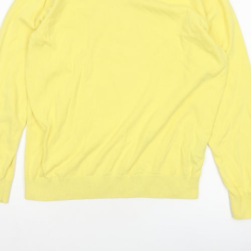 Uniqlo Men Yellow M Cotton Crew Neck Fine Knit Pullover Jumper