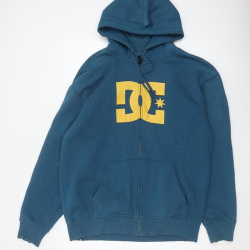 DC Shoes Men's Blue L Full Zip Logo Hoodie Cotton Blend Skateboarding