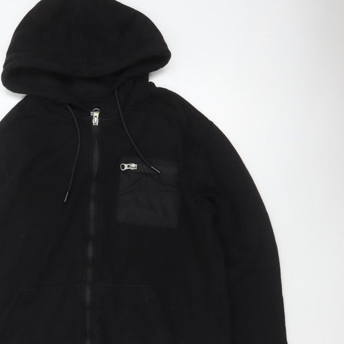Flying Machine Men's Black L Full Zip Hooded Fleece Hoodie Pockets