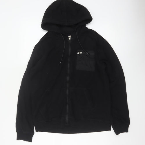 Flying Machine Men's Black L Full Zip Hooded Fleece Hoodie Pockets
