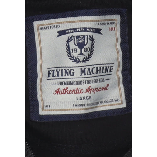 Flying Machine Men's Black L Full Zip Hooded Fleece Hoodie Pockets