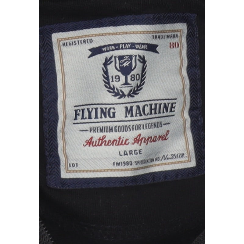 Flying Machine Men's Black L Full Zip Hooded Fleece Hoodie Pockets