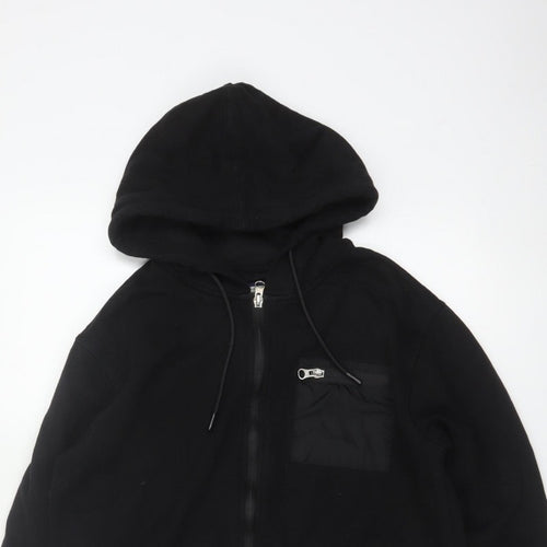 Flying Machine Men's Black L Full Zip Hooded Fleece Hoodie Pockets