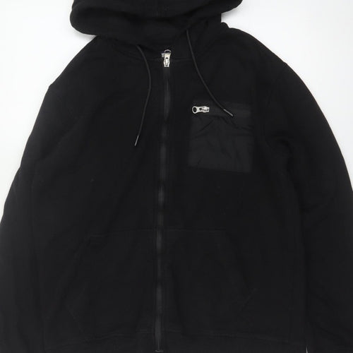 Flying Machine Men's Black L Full Zip Hooded Fleece Hoodie Pockets