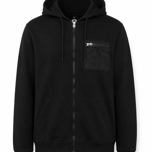 Flying Machine Men's Black L Full Zip Hooded Fleece Hoodie Pockets