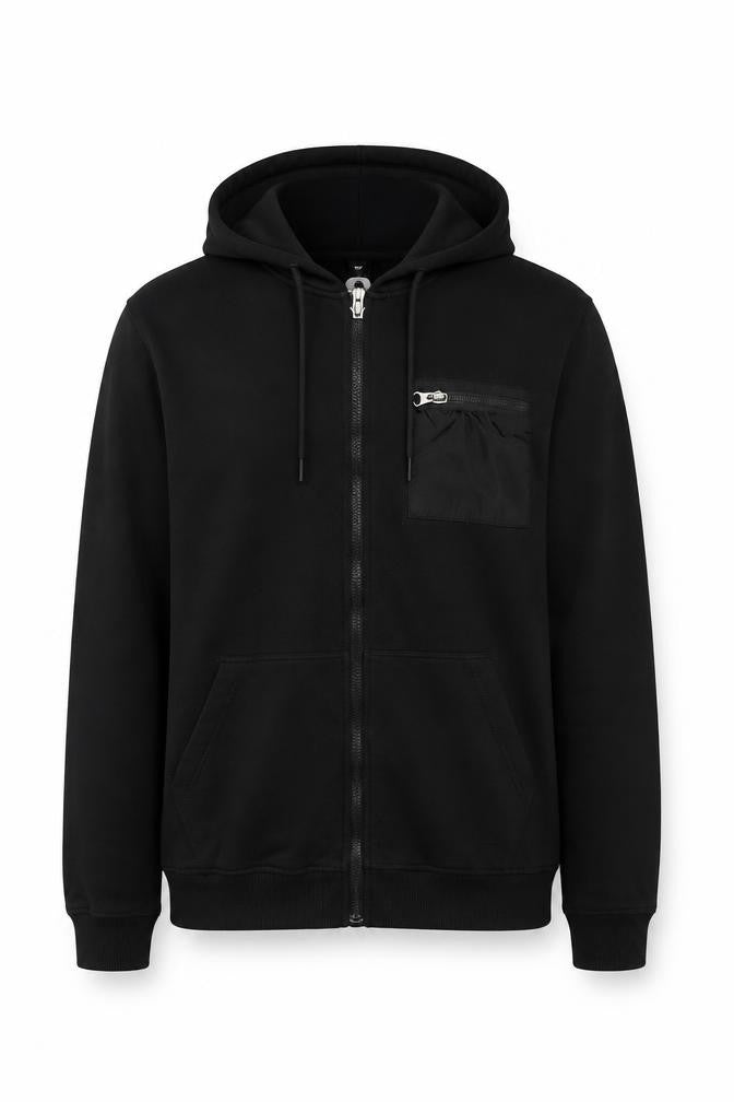 Flying Machine Men's Black L Full Zip Hooded Fleece Hoodie Pockets