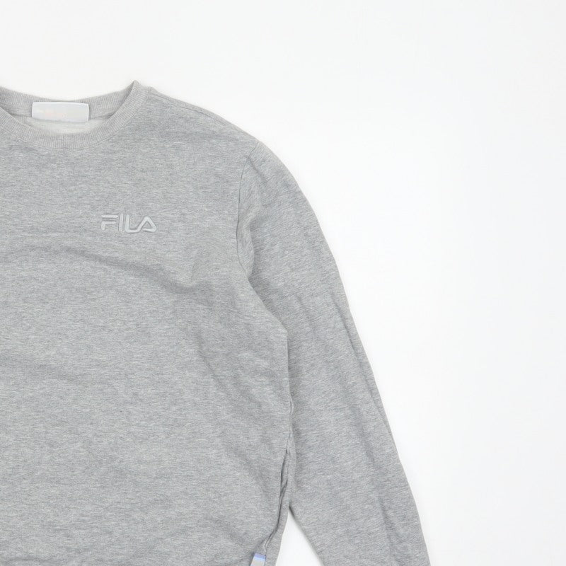 FILA Women’s Grey M Logo Crew Neck Pullover Sweatshirt Cotton