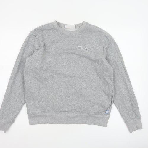 FILA Women’s Grey M Logo Crew Neck Pullover Sweatshirt Cotton