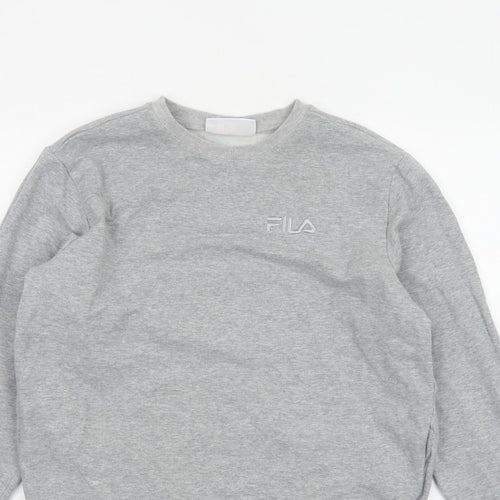 FILA Women’s Grey M Logo Crew Neck Pullover Sweatshirt Cotton