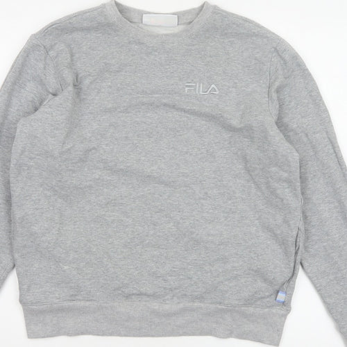 FILA Women’s Grey M Logo Crew Neck Pullover Sweatshirt Cotton