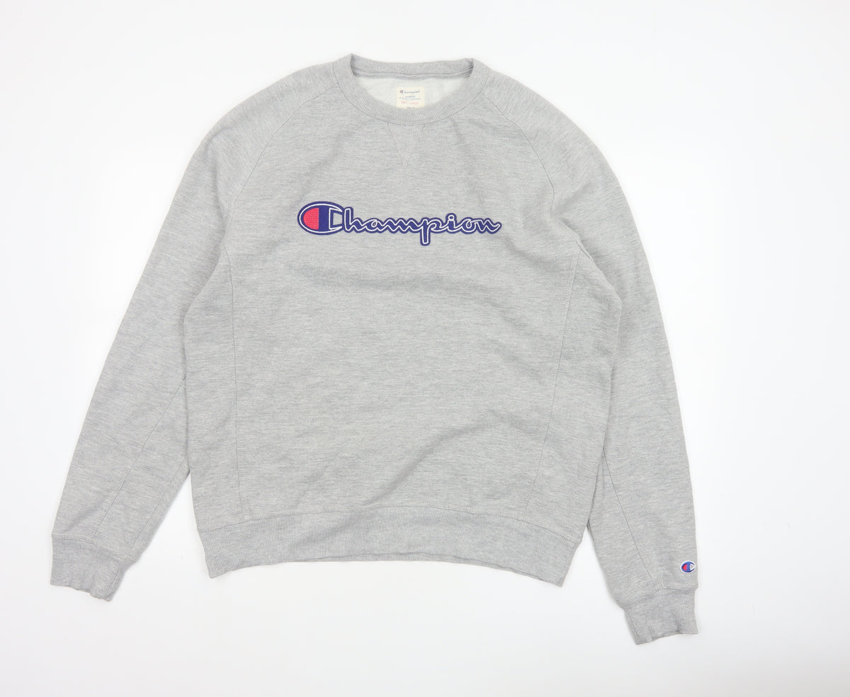 Champion Men’s Grey Large Embroidered Logo Crew Neck Sweatshirt