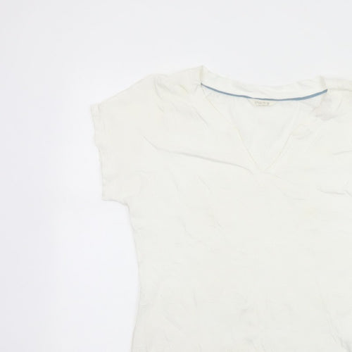 White Stuff Women Ivory UK 8 Embroidered Cotton V-Neck T-Shirt