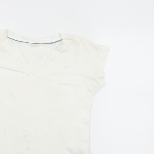 White Stuff Women Ivory UK 8 Embroidered Cotton V-Neck T-Shirt