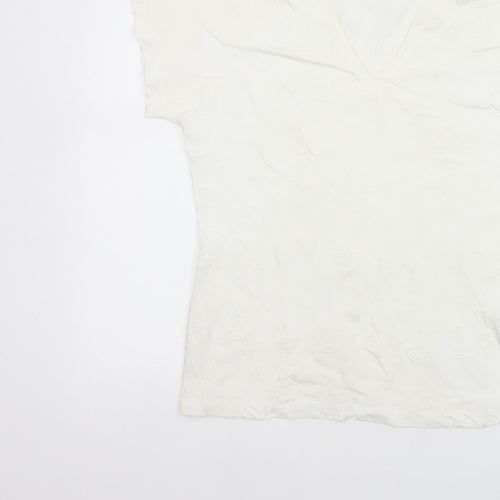 White Stuff Women Ivory UK 8 Embroidered Cotton V-Neck T-Shirt