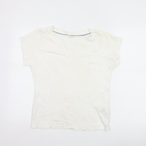 White Stuff Women Ivory UK 8 Embroidered Cotton V-Neck T-Shirt