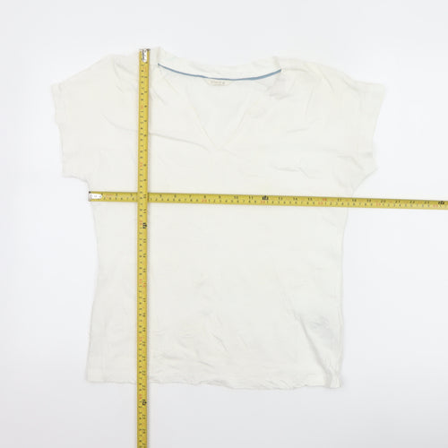 White Stuff Women Ivory UK 8 Embroidered Cotton V-Neck T-Shirt