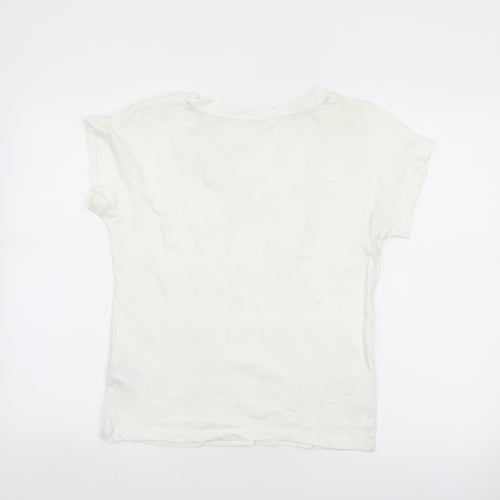 White Stuff Women Ivory UK 8 Embroidered Cotton V-Neck T-Shirt