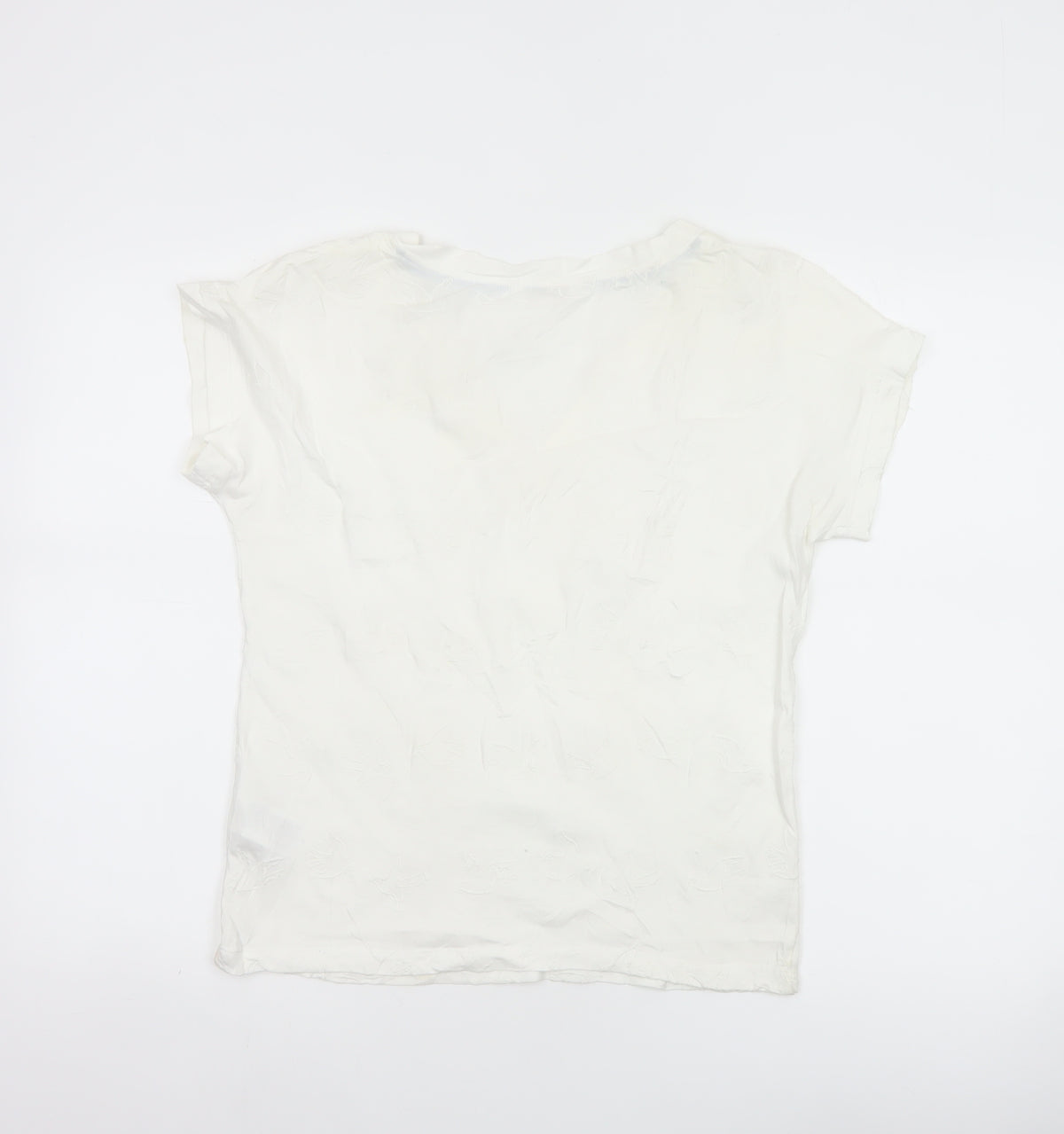 White Stuff Women Ivory UK 8 Embroidered Cotton V-Neck T-Shirt