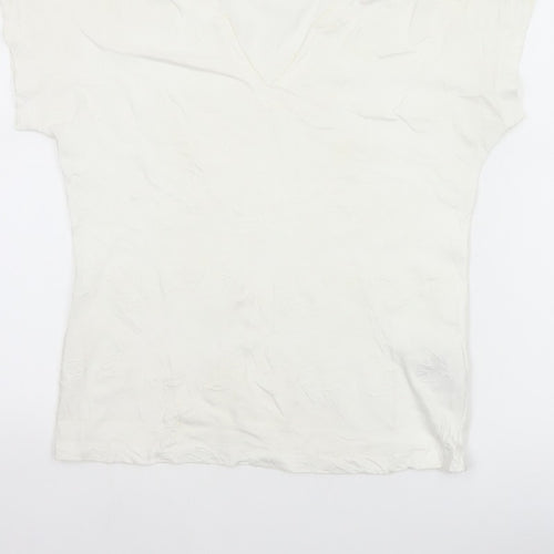 White Stuff Women Ivory UK 8 Embroidered Cotton V-Neck T-Shirt