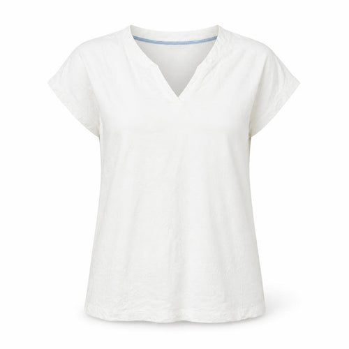 White Stuff Women Ivory UK 8 Embroidered Cotton V-Neck T-Shirt