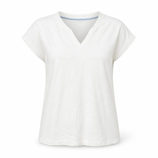 White Stuff Women Ivory UK 8 Embroidered Cotton V-Neck T-Shirt
