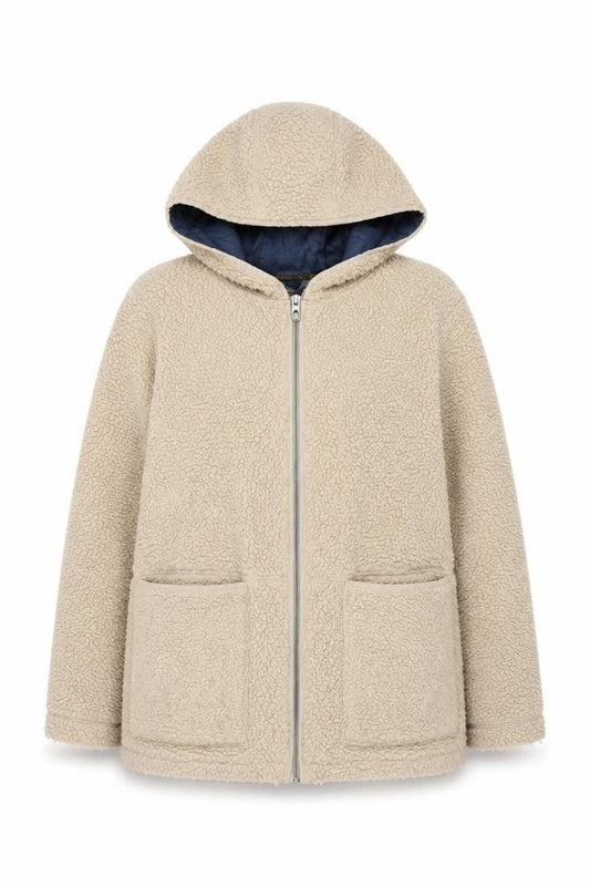 White Stuff Women Beige UK 14 Hooded Borg Fleece Padded Zip Jacket