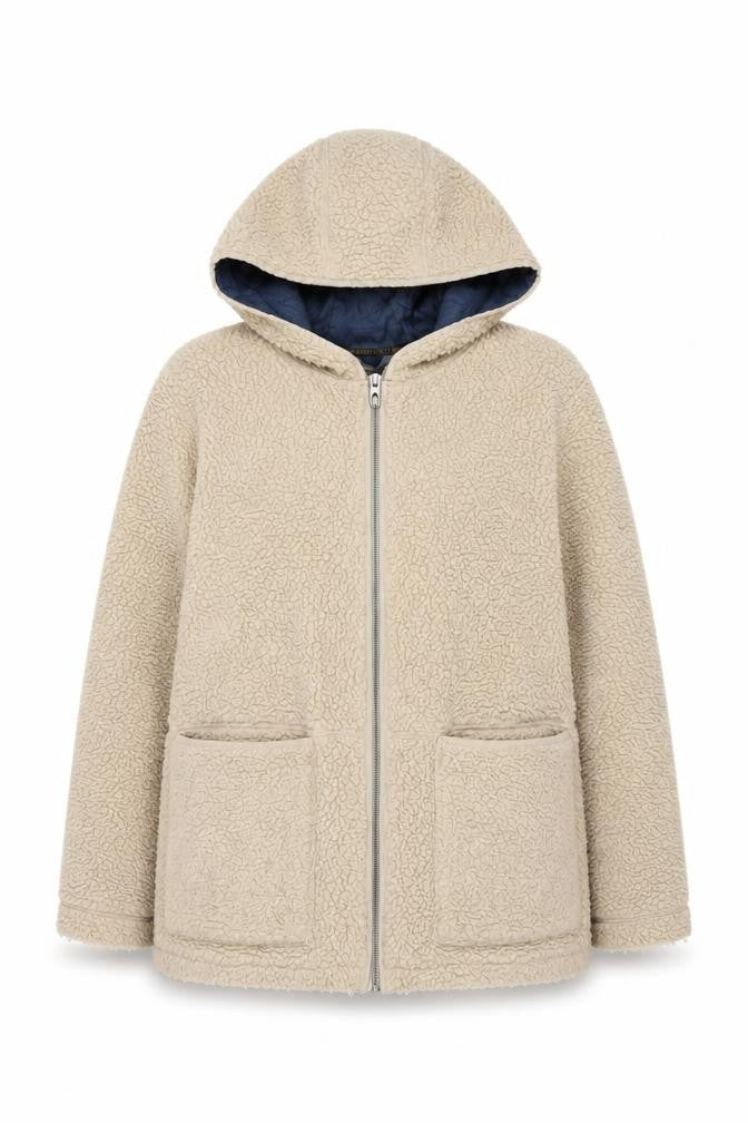 White Stuff Women Beige UK 14 Hooded Borg Fleece Padded Zip Jacket