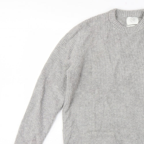 M&S Men Grey Large Wool Rich Chunky Knit Crew Neck Pullover Jumper