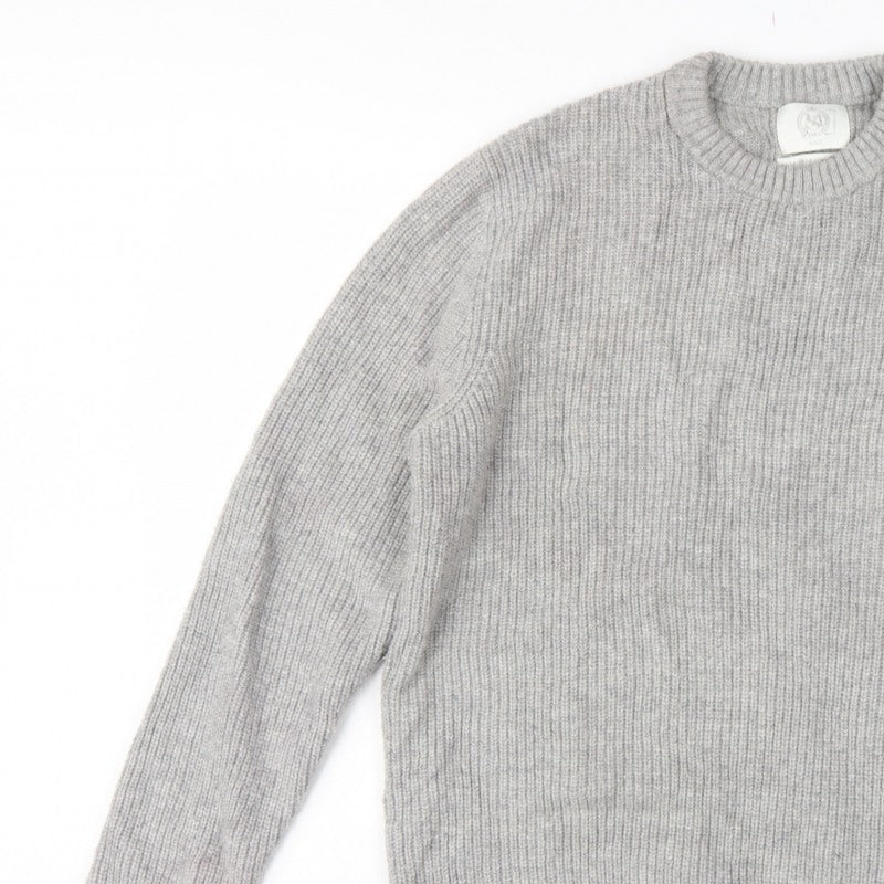 M&S Men Grey Large Wool Rich Chunky Knit Crew Neck Pullover Jumper