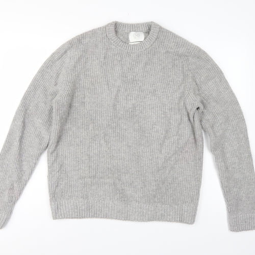 M&S Men Grey Large Wool Rich Chunky Knit Crew Neck Pullover Jumper