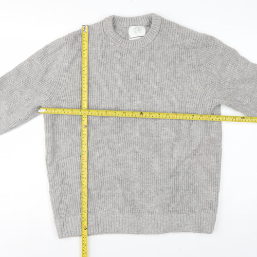 M&S Men Grey Large Wool Rich Chunky Knit Crew Neck Pullover Jumper