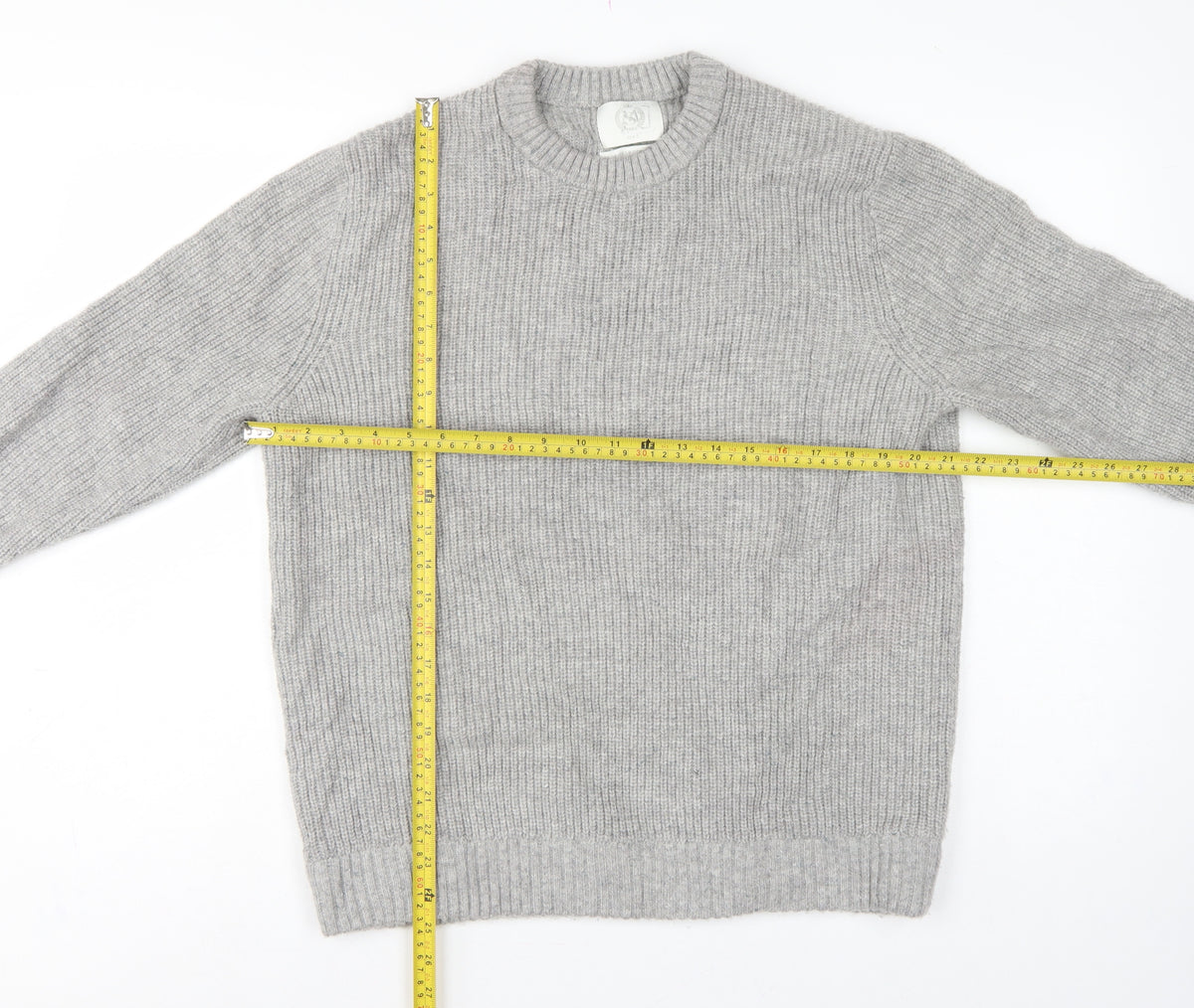 M&S Men Grey Large Wool Rich Chunky Knit Crew Neck Pullover Jumper