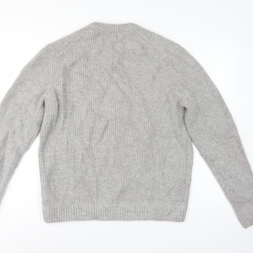 M&S Men Grey Large Wool Rich Chunky Knit Crew Neck Pullover Jumper