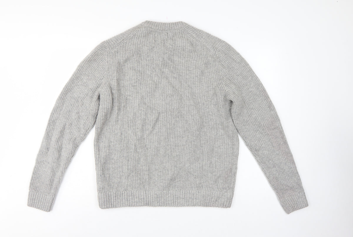 M&S Men Grey Large Wool Rich Chunky Knit Crew Neck Pullover Jumper