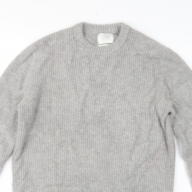 M&S Men Grey Large Wool Rich Chunky Knit Crew Neck Pullover Jumper