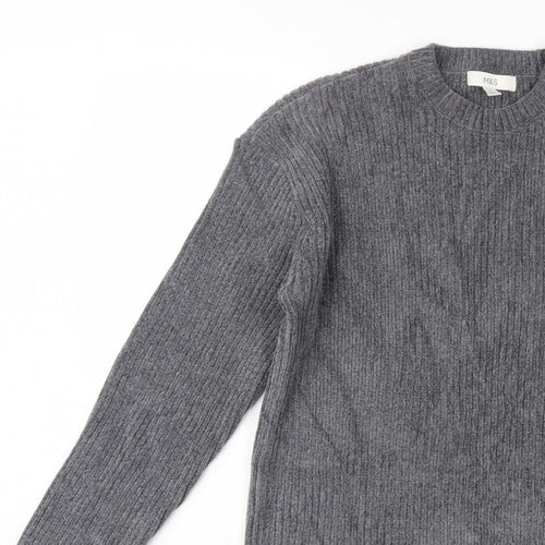 Marks & Spencer Women’s Grey M Rib Knit Crew Neck Jumper Long Sleeve
