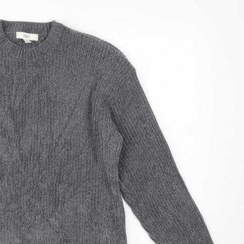 Marks & Spencer Women’s Grey M Rib Knit Crew Neck Jumper Long Sleeve
