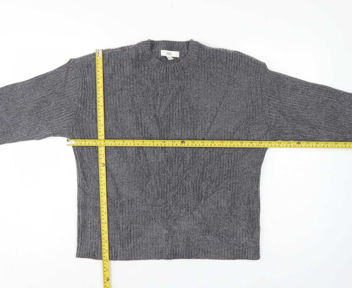 Marks & Spencer Women’s Grey M Rib Knit Crew Neck Jumper Long Sleeve