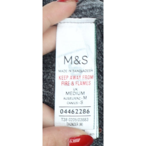 Marks & Spencer Women’s Grey M Rib Knit Crew Neck Jumper Long Sleeve