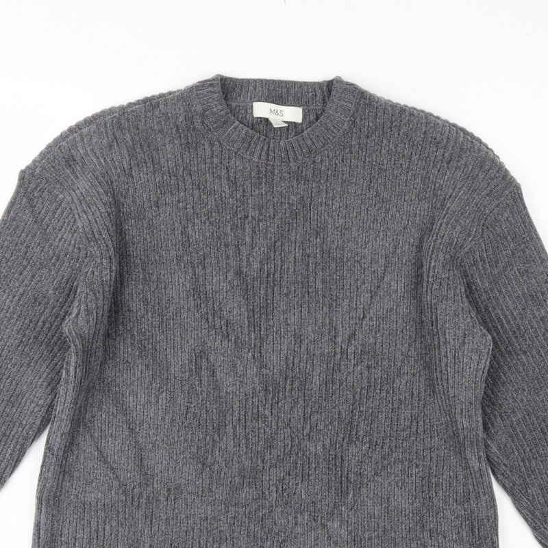 Marks & Spencer Women’s Grey M Rib Knit Crew Neck Jumper Long Sleeve