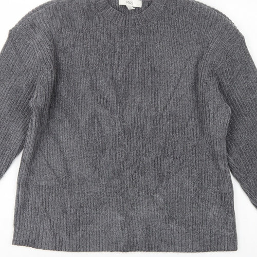 Marks & Spencer Women’s Grey M Rib Knit Crew Neck Jumper Long Sleeve