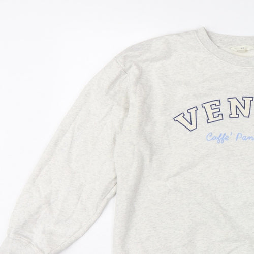 H&M Women Grey L Venice Graphic Print Crew Neck Sweatshirt