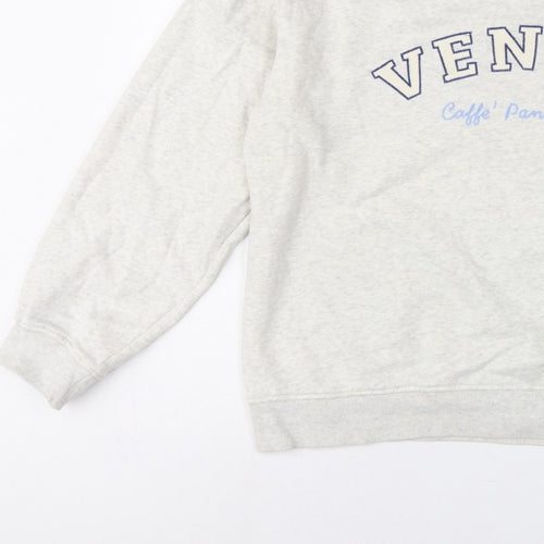H&M Women Grey L Venice Graphic Print Crew Neck Sweatshirt