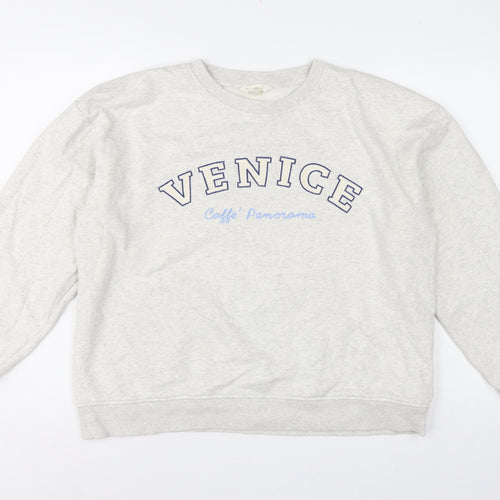 H&M Women Grey L Venice Graphic Print Crew Neck Sweatshirt