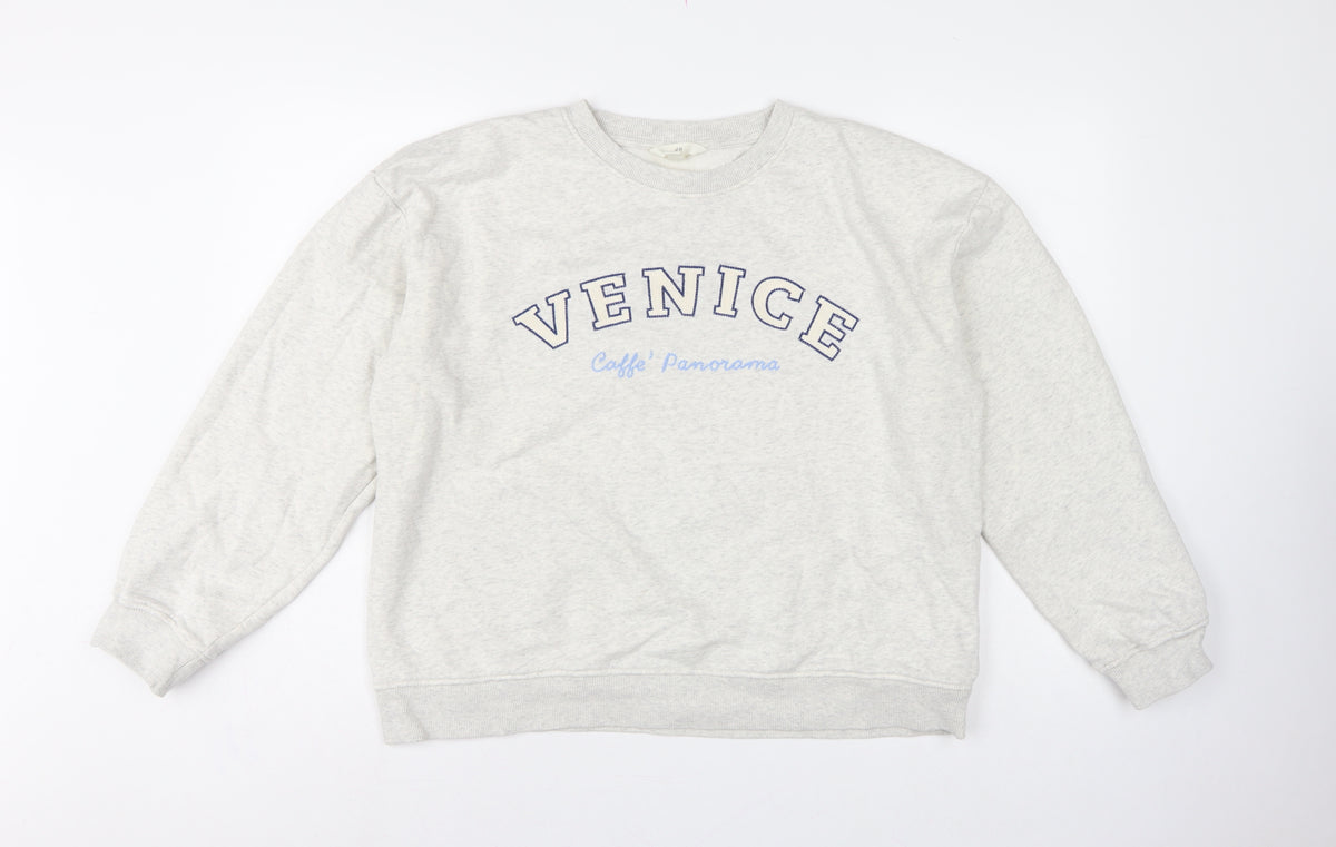 H&M Women Grey L Venice Graphic Print Crew Neck Sweatshirt