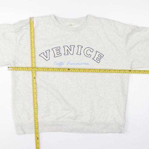 H&M Women Grey L Venice Graphic Print Crew Neck Sweatshirt