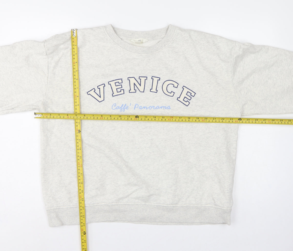 H&M Women Grey L Venice Graphic Print Crew Neck Sweatshirt