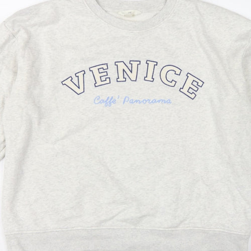 H&M Women Grey L Venice Graphic Print Crew Neck Sweatshirt